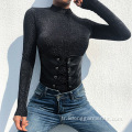 PU Kemer ile Uzun Kollu Günlük Bodysuit